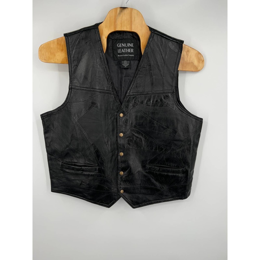 Genuine Leather Motorcycle Vest black with stitching all over size XXL